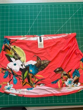 Jantzen Coral Floral Swim Coverup Skirt with Teal & White Flowers